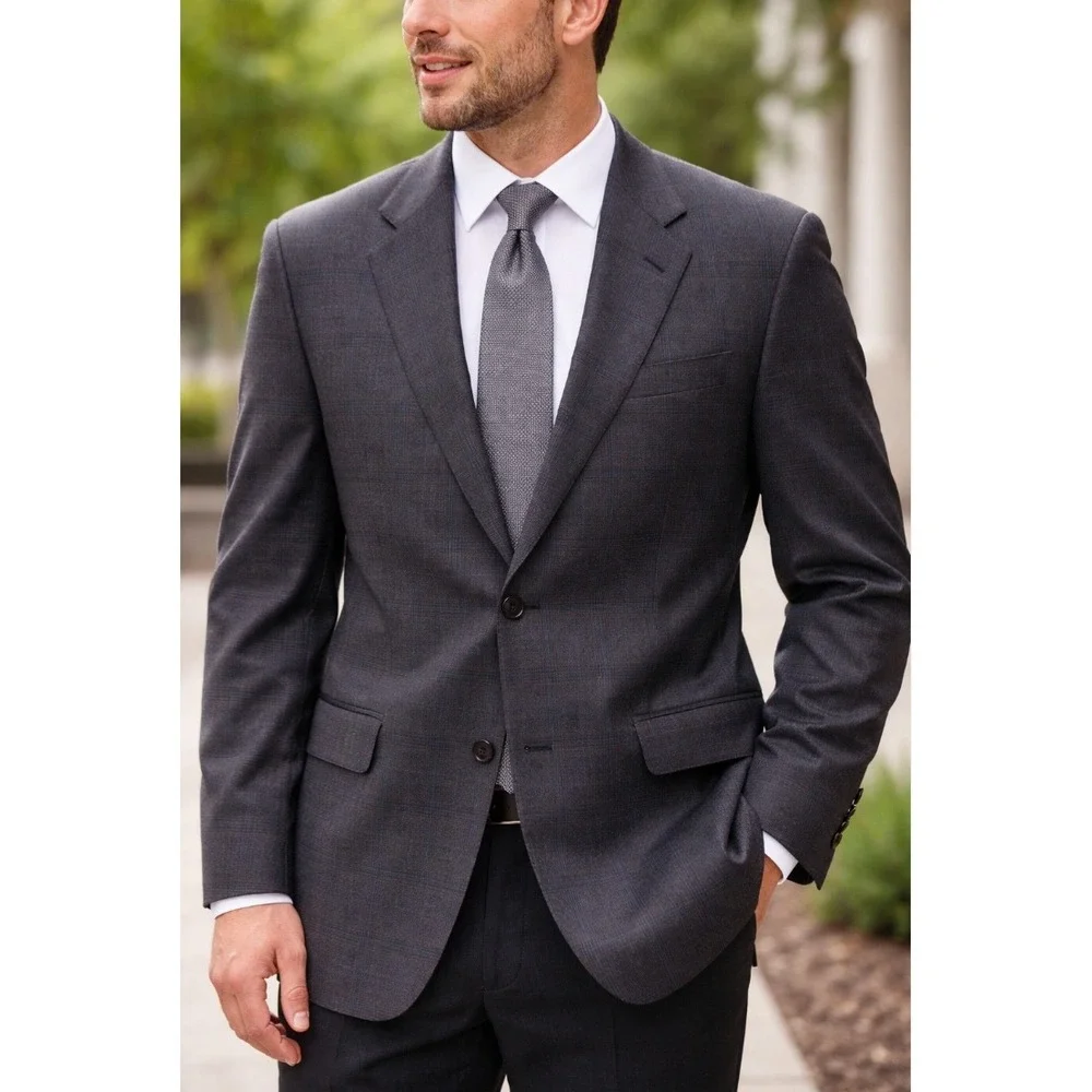 Christian Dior Monsieur Mens 42R Wool Blazer Charcoal Grey Glen Plaid Jacket USA